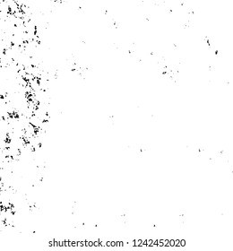 Grunge overlay layer. Abstract black and white vector background. Monochrome vintage surface with dirty pattern in cracks, spots, dots. Old wall in dark horror style design