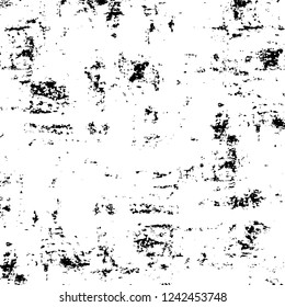 Grunge overlay layer. Abstract black and white vector background. Monochrome vintage surface with dirty pattern in cracks, spots, dots. Old wall in dark horror style design