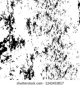 Grunge overlay layer. Abstract black and white vector background. Monochrome vintage surface with dirty pattern in cracks, spots, dots. Old wall in dark horror style design