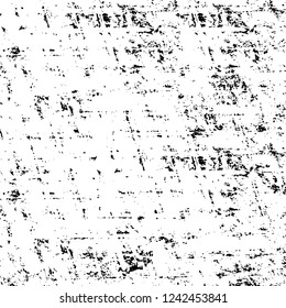 Grunge overlay layer. Abstract black and white vector background. Monochrome vintage surface with dirty pattern in cracks, spots, dots. Old wall in dark horror style design