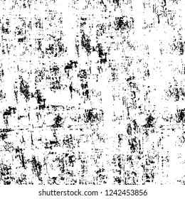 Grunge overlay layer. Abstract black and white vector background. Monochrome vintage surface with dirty pattern in cracks, spots, dots. Old wall in dark horror style design