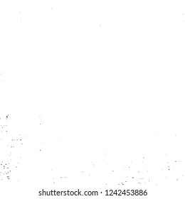 Grunge overlay layer. Abstract black and white vector background. Monochrome vintage surface with dirty pattern in cracks, spots, dots. Old wall in dark horror style design