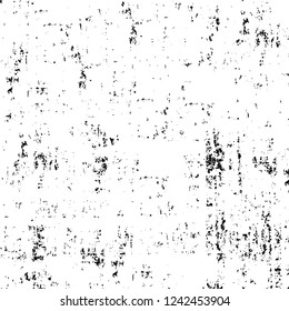 Grunge overlay layer. Abstract black and white vector background. Monochrome vintage surface with dirty pattern in cracks, spots, dots. Old wall in dark horror style design