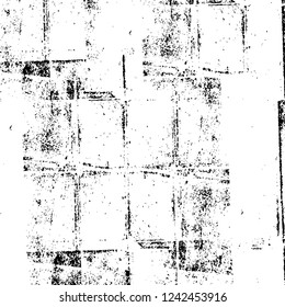 Grunge overlay layer. Abstract black and white vector background. Monochrome vintage surface with dirty pattern in cracks, spots, dots. Old wall in dark horror style design