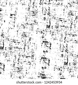 Grunge overlay layer. Abstract black and white vector background. Monochrome vintage surface with dirty pattern in cracks, spots, dots. Old wall in dark horror style design