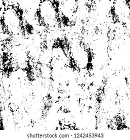 Grunge overlay layer. Abstract black and white vector background. Monochrome vintage surface with dirty pattern in cracks, spots, dots. Old wall in dark horror style design