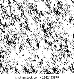 Grunge overlay layer. Abstract black and white vector background. Monochrome vintage surface with dirty pattern in cracks, spots, dots. Old wall in dark horror style design