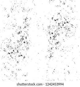 Grunge overlay layer. Abstract black and white vector background. Monochrome vintage surface with dirty pattern in cracks, spots, dots. Old wall in dark horror style design