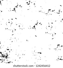 Grunge overlay layer. Abstract black and white vector background. Monochrome vintage surface with dirty pattern in cracks, spots, dots. Old wall in dark horror style design