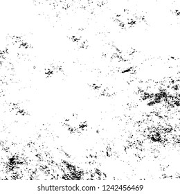 Grunge overlay layer. Abstract black and white vector background. Monochrome vintage surface with dirty pattern in cracks, spots, dots. Old wall in dark horror style design