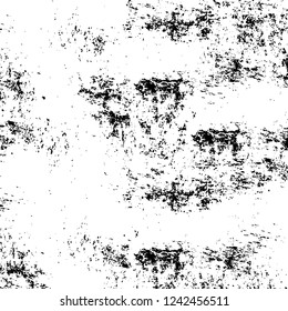 Grunge overlay layer. Abstract black and white vector background. Monochrome vintage surface with dirty pattern in cracks, spots, dots. Old wall in dark horror style design