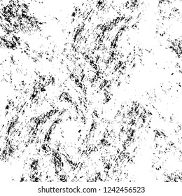 Grunge overlay layer. Abstract black and white vector background. Monochrome vintage surface with dirty pattern in cracks, spots, dots. Old wall in dark horror style design