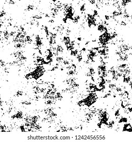 Grunge overlay layer. Abstract black and white vector background. Monochrome vintage surface with dirty pattern in cracks, spots, dots. Old wall in dark horror style design