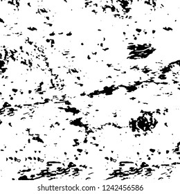 Grunge overlay layer. Abstract black and white vector background. Monochrome vintage surface with dirty pattern in cracks, spots, dots. Old wall in dark horror style design