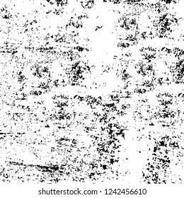 Grunge overlay layer. Abstract black and white vector background. Monochrome vintage surface with dirty pattern in cracks, spots, dots. Old wall in dark horror style design