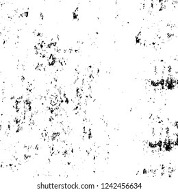 Grunge overlay layer. Abstract black and white vector background. Monochrome vintage surface with dirty pattern in cracks, spots, dots. Old wall in dark horror style design