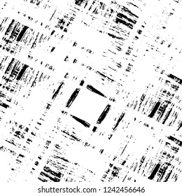 Grunge overlay layer. Abstract black and white vector background. Monochrome vintage surface with dirty pattern in cracks, spots, dots. Old wall in dark horror style design