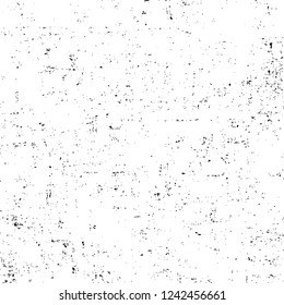 Grunge overlay layer. Abstract black and white vector background. Monochrome vintage surface with dirty pattern in cracks, spots, dots. Old wall in dark horror style design