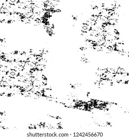 Grunge overlay layer. Abstract black and white vector background. Monochrome vintage surface with dirty pattern in cracks, spots, dots. Old wall in dark horror style design