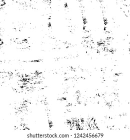Grunge overlay layer. Abstract black and white vector background. Monochrome vintage surface with dirty pattern in cracks, spots, dots. Old wall in dark horror style design