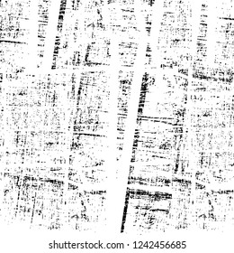 Grunge overlay layer. Abstract black and white vector background. Monochrome vintage surface with dirty pattern in cracks, spots, dots. Old wall in dark horror style design
