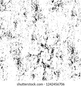 Grunge overlay layer. Abstract black and white vector background. Monochrome vintage surface with dirty pattern in cracks, spots, dots. Old wall in dark horror style design