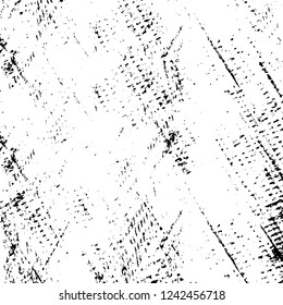 Grunge overlay layer. Abstract black and white vector background. Monochrome vintage surface with dirty pattern in cracks, spots, dots. Old wall in dark horror style design