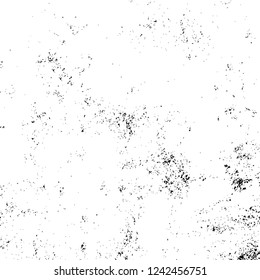 Grunge overlay layer. Abstract black and white vector background. Monochrome vintage surface with dirty pattern in cracks, spots, dots. Old wall in dark horror style design