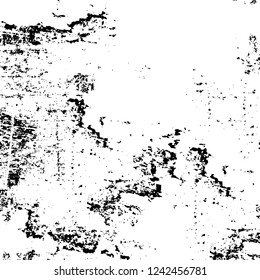 Grunge overlay layer. Abstract black and white vector background. Monochrome vintage surface with dirty pattern in cracks, spots, dots. Old wall in dark horror style design