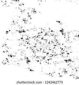 Grunge overlay layer. Abstract black and white vector background. Monochrome vintage surface with dirty pattern in cracks, spots, dots. Old wall in dark horror style design