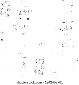 Grunge overlay layer. Abstract black and white vector background. Monochrome vintage surface with dirty pattern in cracks, spots, dots. Old wall in dark horror style design