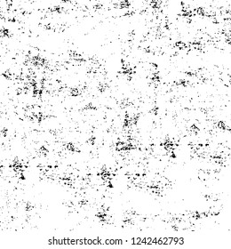 Grunge overlay layer. Abstract black and white vector background. Monochrome vintage surface with dirty pattern in cracks, spots, dots. Old wall in dark horror style design