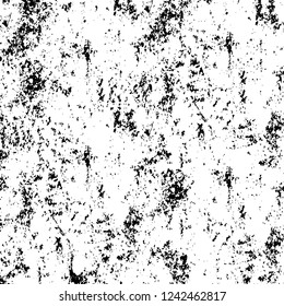 Grunge overlay layer. Abstract black and white vector background. Monochrome vintage surface with dirty pattern in cracks, spots, dots. Old wall in dark horror style design