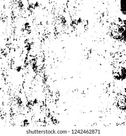 Grunge overlay layer. Abstract black and white vector background. Monochrome vintage surface with dirty pattern in cracks, spots, dots. Old wall in dark horror style design