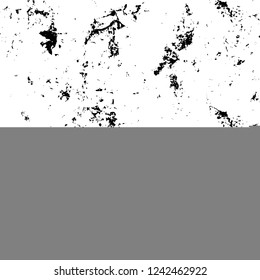 Grunge overlay layer. Abstract black and white vector background. Monochrome vintage surface with dirty pattern in cracks, spots, dots. Old wall in dark horror style design