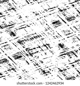 Grunge overlay layer. Abstract black and white vector background. Monochrome vintage surface with dirty pattern in cracks, spots, dots. Old wall in dark horror style design