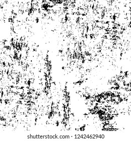 Grunge overlay layer. Abstract black and white vector background. Monochrome vintage surface with dirty pattern in cracks, spots, dots. Old wall in dark horror style design