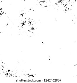 Grunge overlay layer. Abstract black and white vector background. Monochrome vintage surface with dirty pattern in cracks, spots, dots. Old wall in dark horror style design