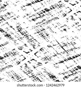 Grunge overlay layer. Abstract black and white vector background. Monochrome vintage surface with dirty pattern in cracks, spots, dots. Old wall in dark horror style design