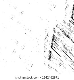 Grunge overlay layer. Abstract black and white vector background. Monochrome vintage surface with dirty pattern in cracks, spots, dots. Old wall in dark horror style design