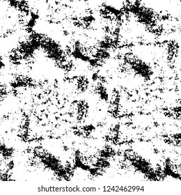 Grunge overlay layer. Abstract black and white vector background. Monochrome vintage surface with dirty pattern in cracks, spots, dots. Old wall in dark horror style design