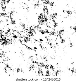 Grunge overlay layer. Abstract black and white vector background. Monochrome vintage surface with dirty pattern in cracks, spots, dots. Old wall in dark horror style design