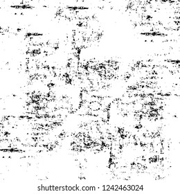 Grunge overlay layer. Abstract black and white vector background. Monochrome vintage surface with dirty pattern in cracks, spots, dots. Old wall in dark horror style design