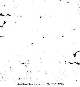 Grunge overlay layer. Abstract black and white vector background. Monochrome vintage surface with dirty pattern in cracks, spots, dots. Old wall in dark horror style design
