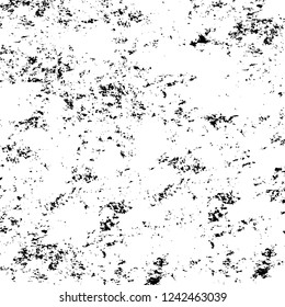 Grunge overlay layer. Abstract black and white vector background. Monochrome vintage surface with dirty pattern in cracks, spots, dots. Old wall in dark horror style design