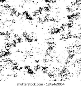 Grunge overlay layer. Abstract black and white vector background. Monochrome vintage surface with dirty pattern in cracks, spots, dots. Old wall in dark horror style design
