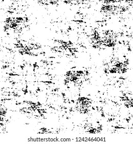 Grunge overlay layer. Abstract black and white vector background. Monochrome vintage surface with dirty pattern in cracks, spots, dots. Old wall in dark horror style design