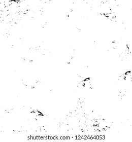 Grunge overlay layer. Abstract black and white vector background. Monochrome vintage surface with dirty pattern in cracks, spots, dots. Old wall in dark horror style design