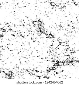 Grunge overlay layer. Abstract black and white vector background. Monochrome vintage surface with dirty pattern in cracks, spots, dots. Old wall in dark horror style design