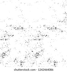Grunge overlay layer. Abstract black and white vector background. Monochrome vintage surface with dirty pattern in cracks, spots, dots. Old wall in dark horror style design